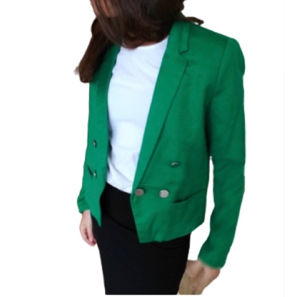 MANGO SUIT green blazer jacket women cotton linen career - Picture 12 of 17